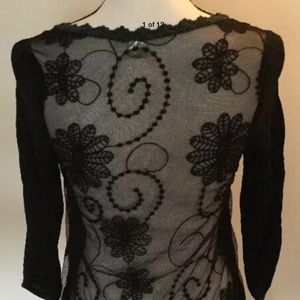 MORA Black Long Sleeve Lace Back Blouse Size Med